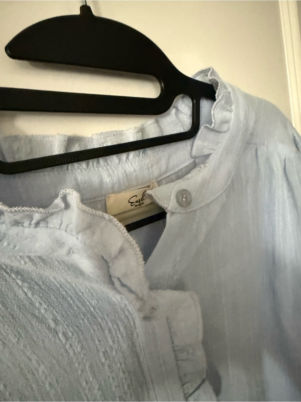 easel Pale Blue Ruffle-Neck Button Blouse - Picture 2 of 6